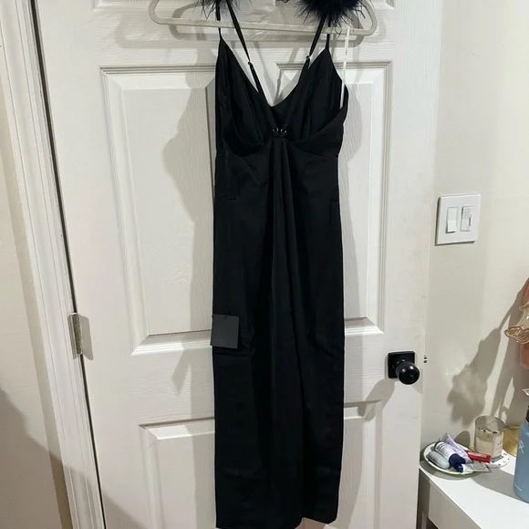 Lulu's Black Strapless Dress with Feather Accents - Picture 2 of 4
